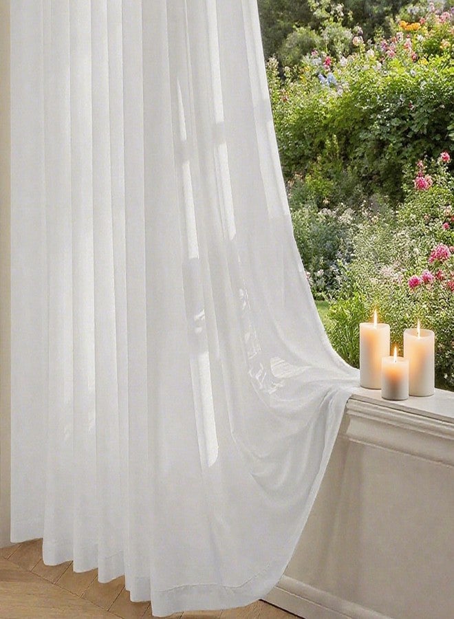 Draphelle Non-See-Through Privacy White Sheer Curtains 96 inches Long 2 Panels, 52" Wide Rod Pocket Window Curtains & Drapes for Living Room Home Office Patio Sliding Door Bedroom Dining Room - Image 1